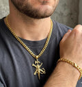 Conjunto de cadena y pulsera 6mm+Colgante Legión Española, acero 316L chapado oro 18k