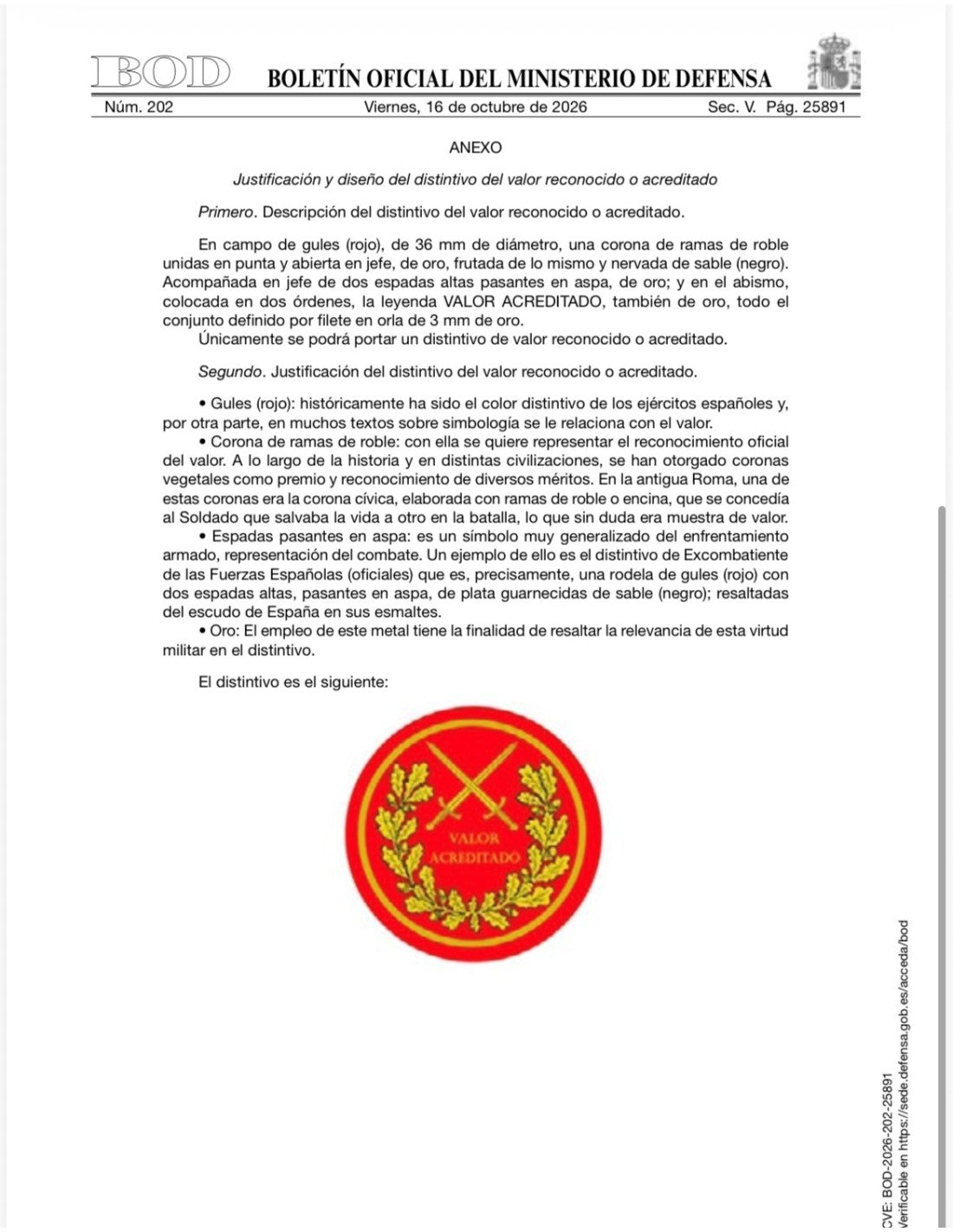 Parche Distintivo del valor reconocido o acreditado
