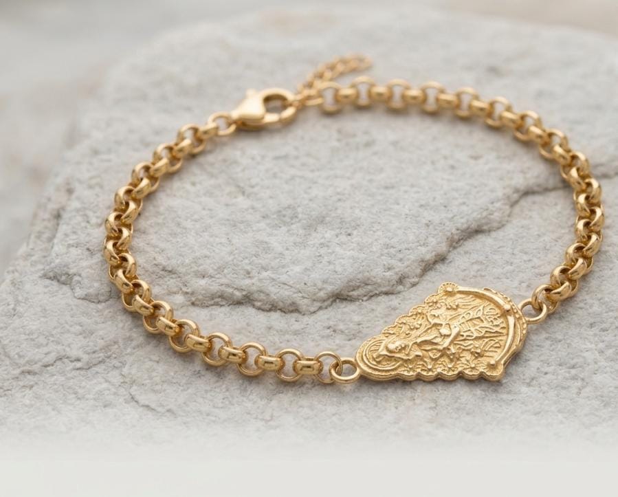 Pulsera virgen del Rocío,4mm 17-22 cm ajustable, acero 316L chapado oro 18k