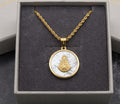 Medalla virgen del Rocío nácar , acero 316L chapado oro 18k